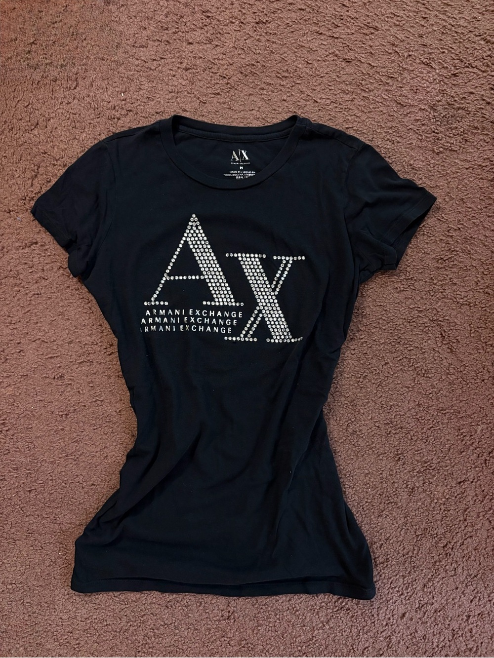 Armani Exchange black tee with rhinestones size adult medium